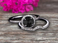 2.25 Carat Black Diamond Moissanite Engagement Ring Set With Curved Diamond Matching Band 10K White Gold Bridal Ring Set W300
