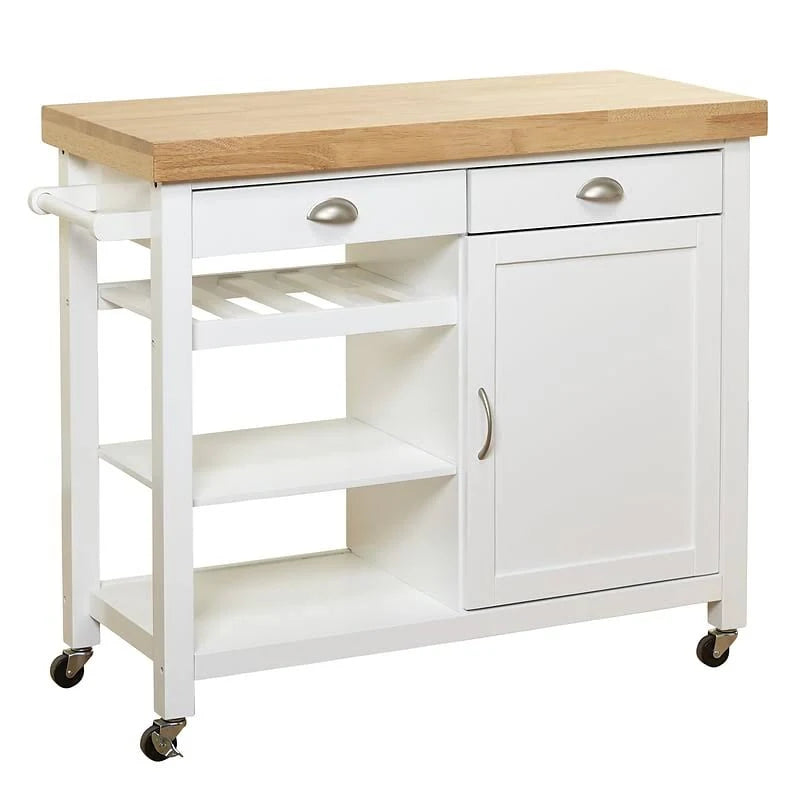 White/Natural Kitchen Cart with Wood Top D4002