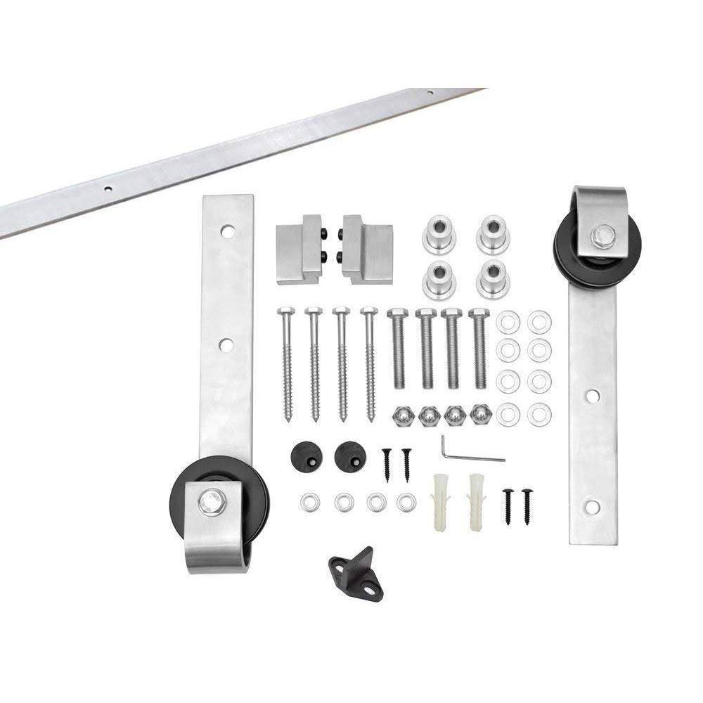 Gray Knotty Pine Wood Interior Sliding Barn Door with Hardware Kit J870054