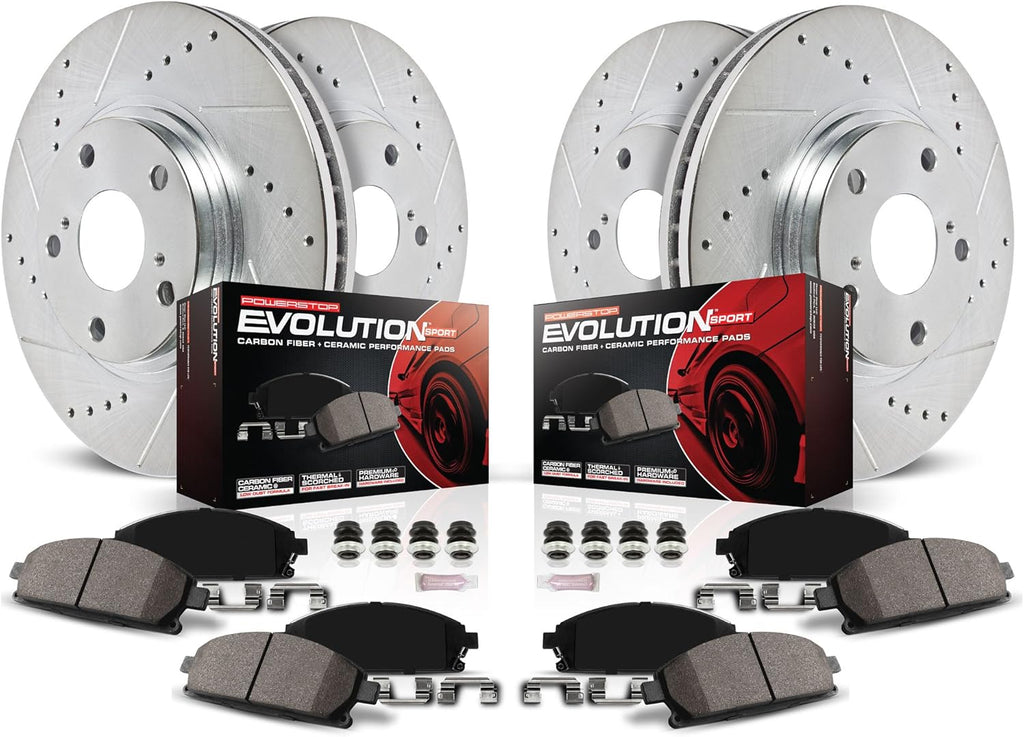 Front and Rear Carbon Fiber Brake Pads with Drilled & Slotted Brake Rotors Kit J629623