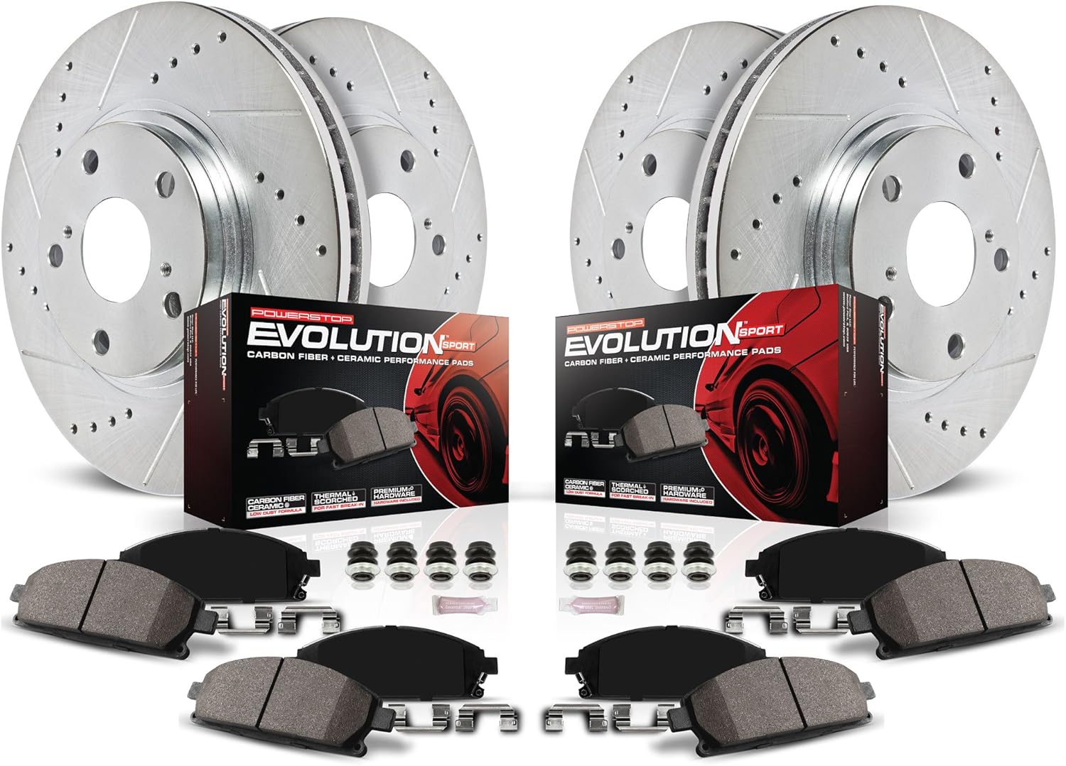 Front and Rear Carbon Fiber Brake Pads with Drilled & Slotted Brake Rotors Kit J629623