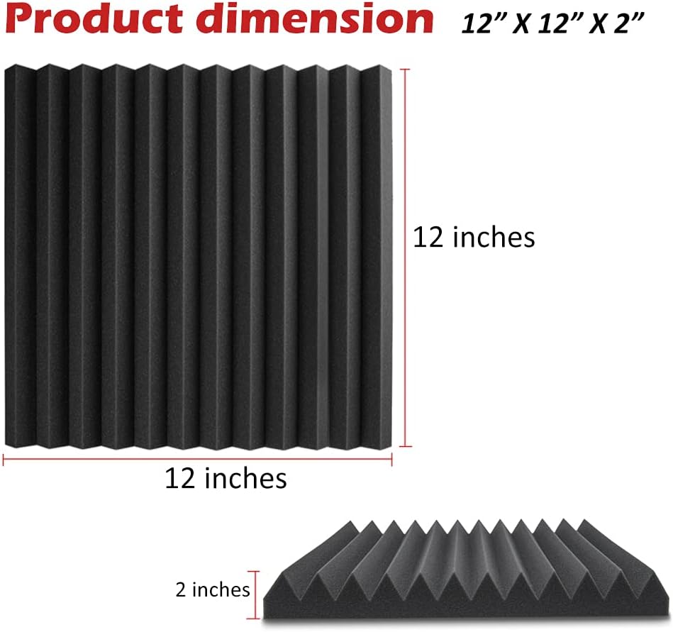 Acoustic Foam Panels 48 Pack 12" x 12" x 2" Sound Dampening Panels, Sound Absorbing Foam, Studio Acoustic Foam, Pack of 2 K8018