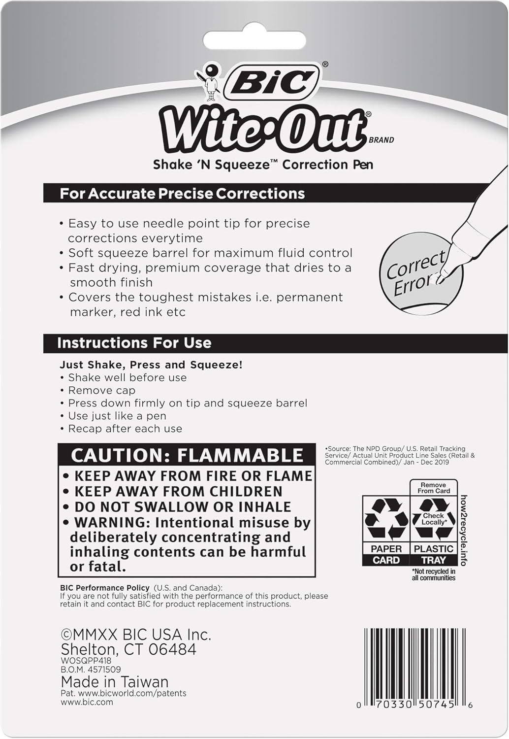 White Correction Pen, 8 ml, 4 Count, 5 Pack Pack of 2 S3040