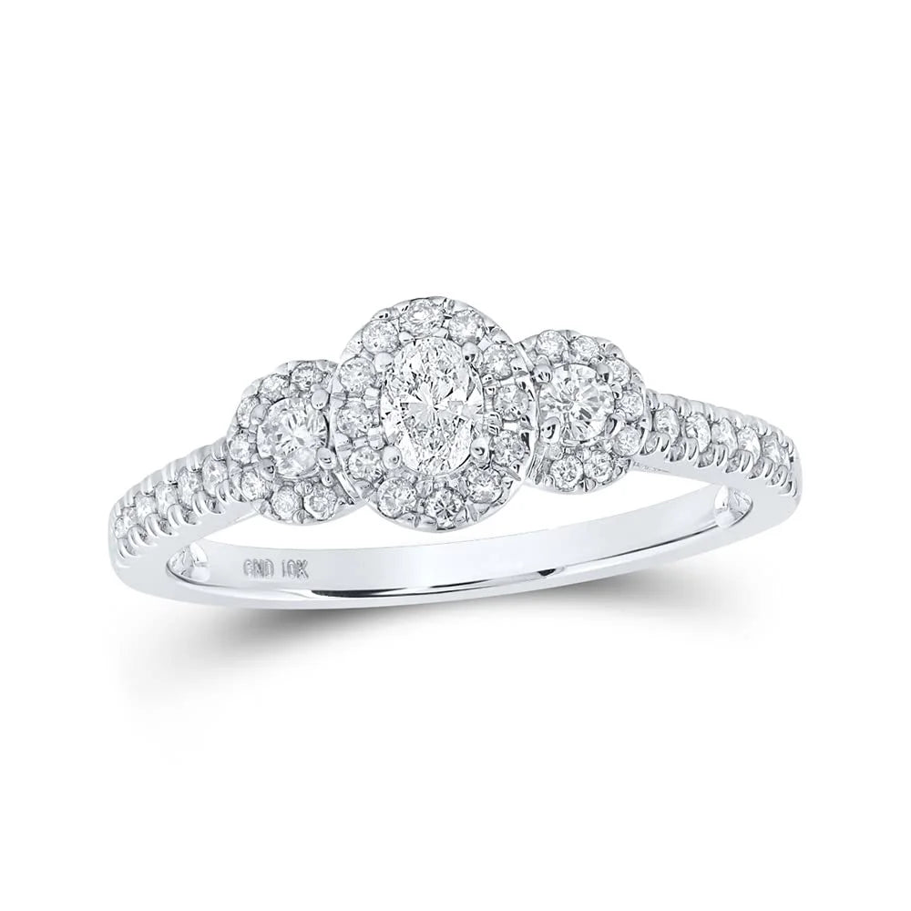 Women's Solid 10kt White Gold Oval Diamond 3-stone Bridal Engagement Ring 1/2 Cttw Ring Size 7.5 Z1242