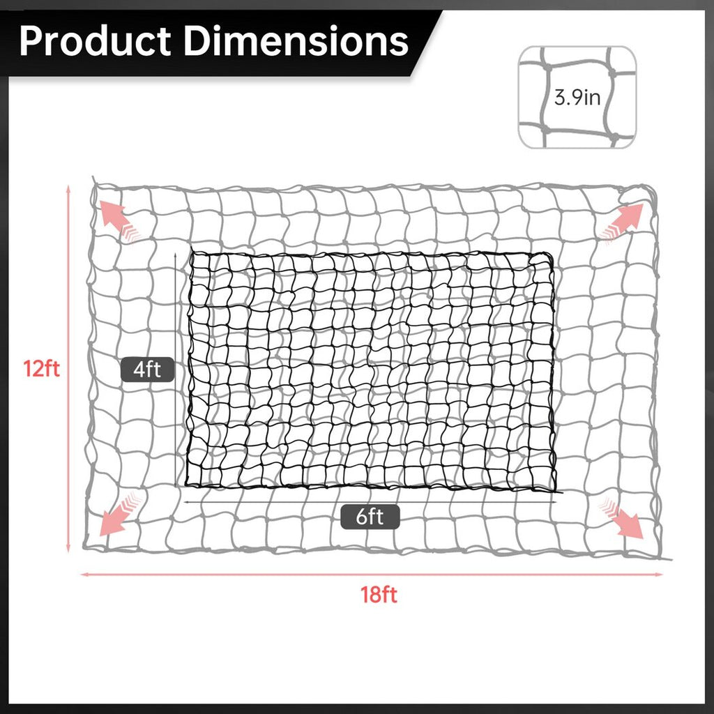 Stretchable Cargo Net with 12 Carabiners, 4 x 6 Ft Stretches to 12 x 18 Ft R275984