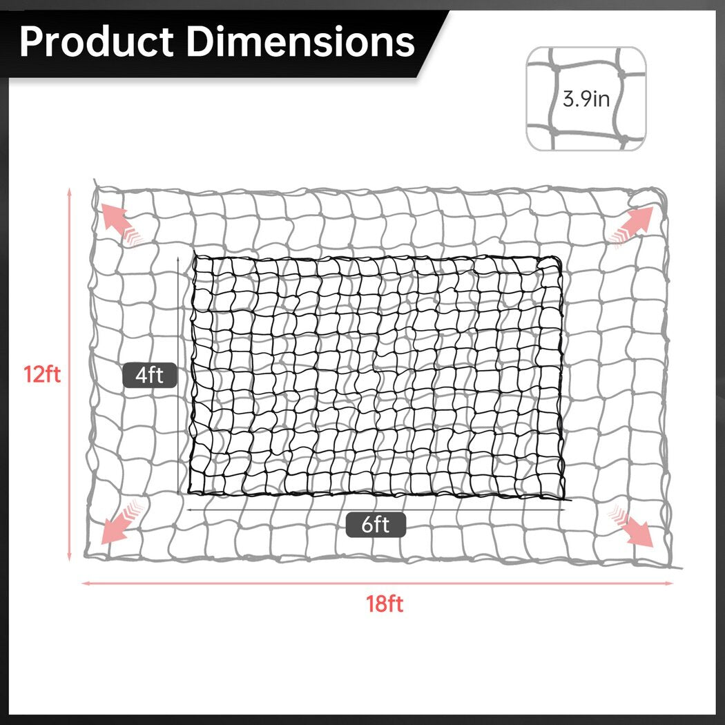 Stretchable Cargo Net with 12 Carabiners, 4 x 6 Ft Stretches to 12 x 18 Ft R275984