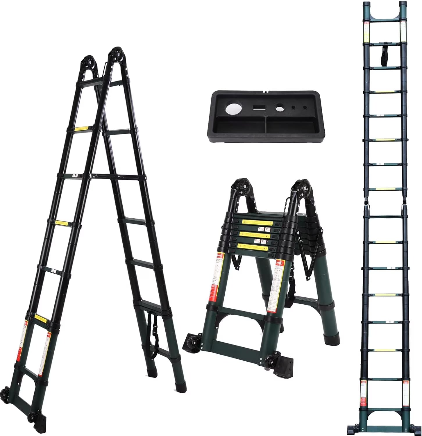 16.5FT Telescoping Aluminum Ladder with Tool Platform and Wheels F846974