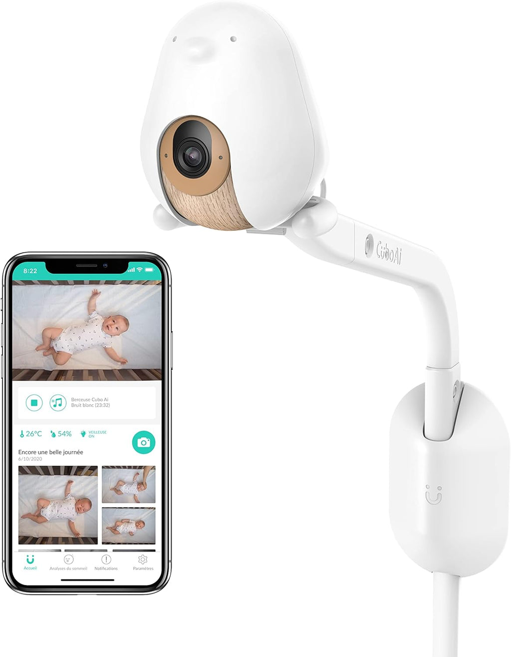 Smart Baby Monitor with Wall Mount: 1080p HD Night Vision Camera, 2-Way Audio, Cry & Temperature Detection W467633