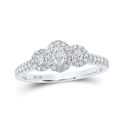 Women's Solid 10kt White Gold Oval Diamond 3-stone Bridal Engagement Ring 1/2 Cttw Ring Size 7.5 Z1242