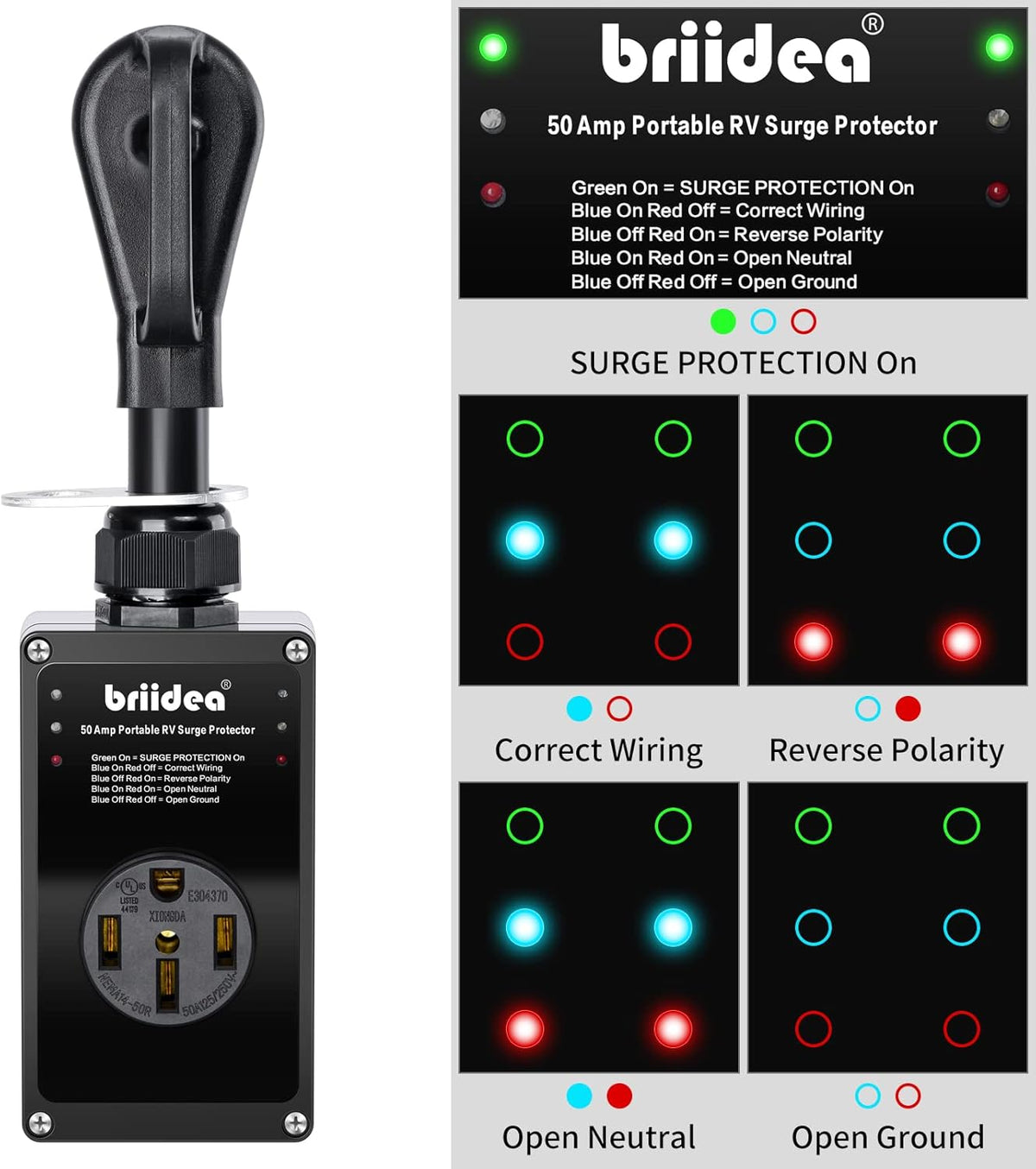50 Amp Surge Protector with LED Indicator Light, 4800 Joules, Black P5618