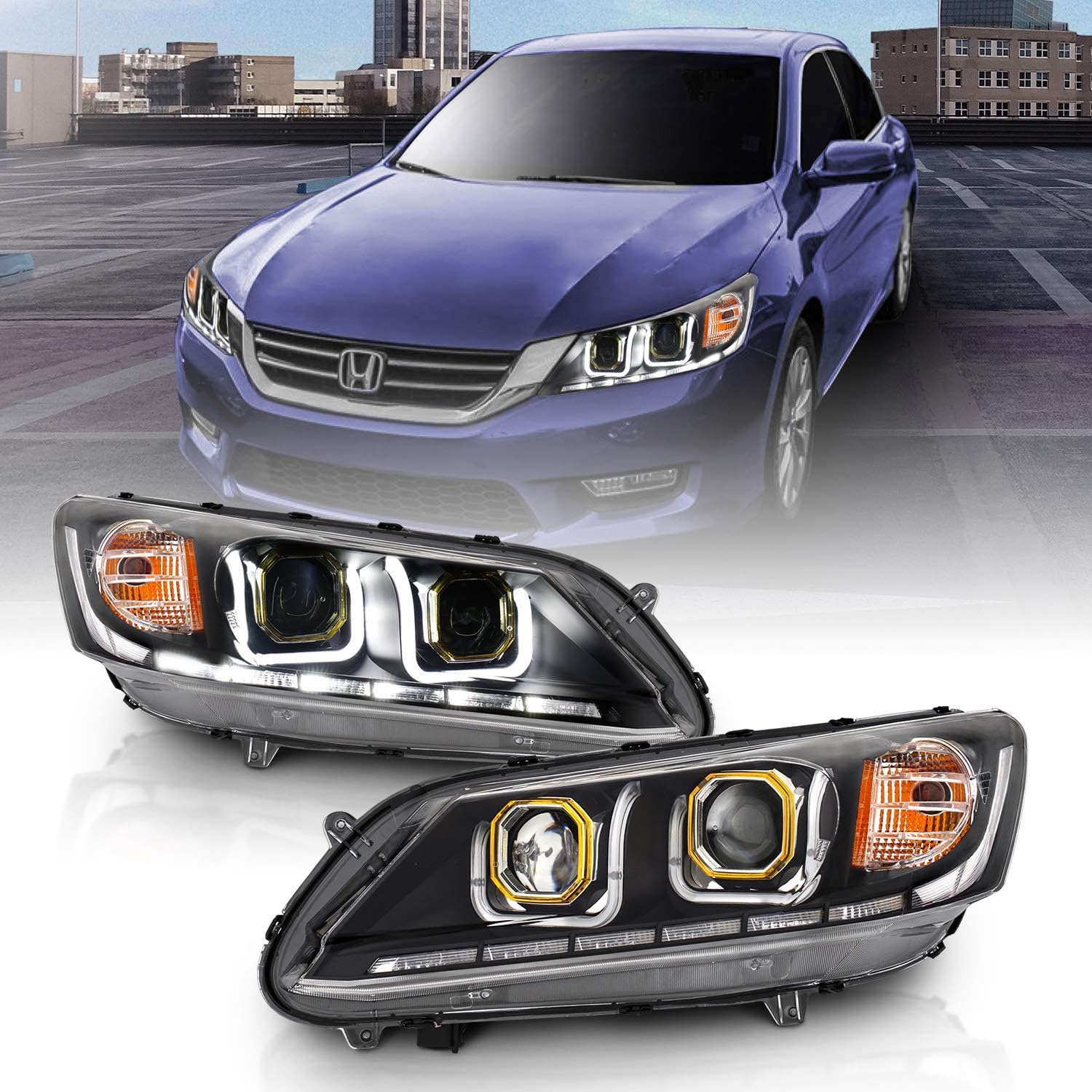 Black Projector Replacement Headlights LED Bar Set for Honda Accord I423020