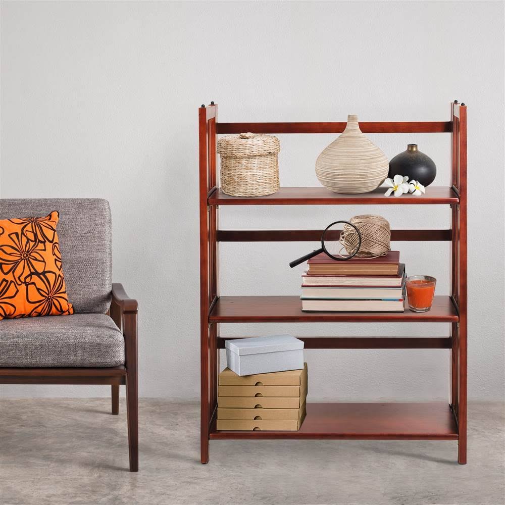 3-Shelf Folding Stackable Bookcase Wide-Walnut B613490