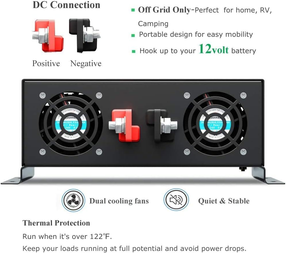 2000W 12V 120V Pure Sine Wave Power Inverter with 2 AC Outlets B60704