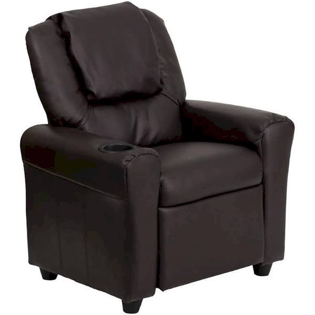 Brown Leather Kids Recliner with Cup Holder and Headrest G938