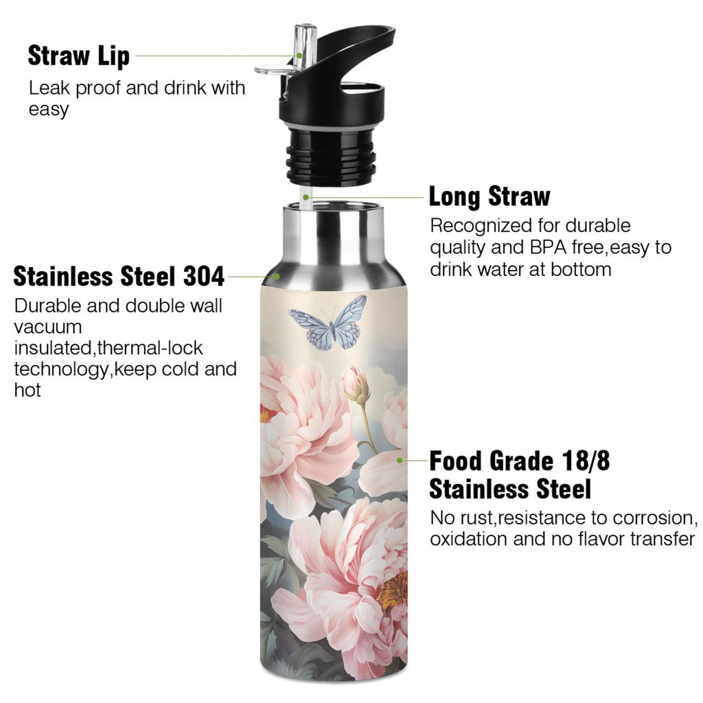 Pink Flowers and Butterflies Stainless Steel Insulated Water Bottle L669064