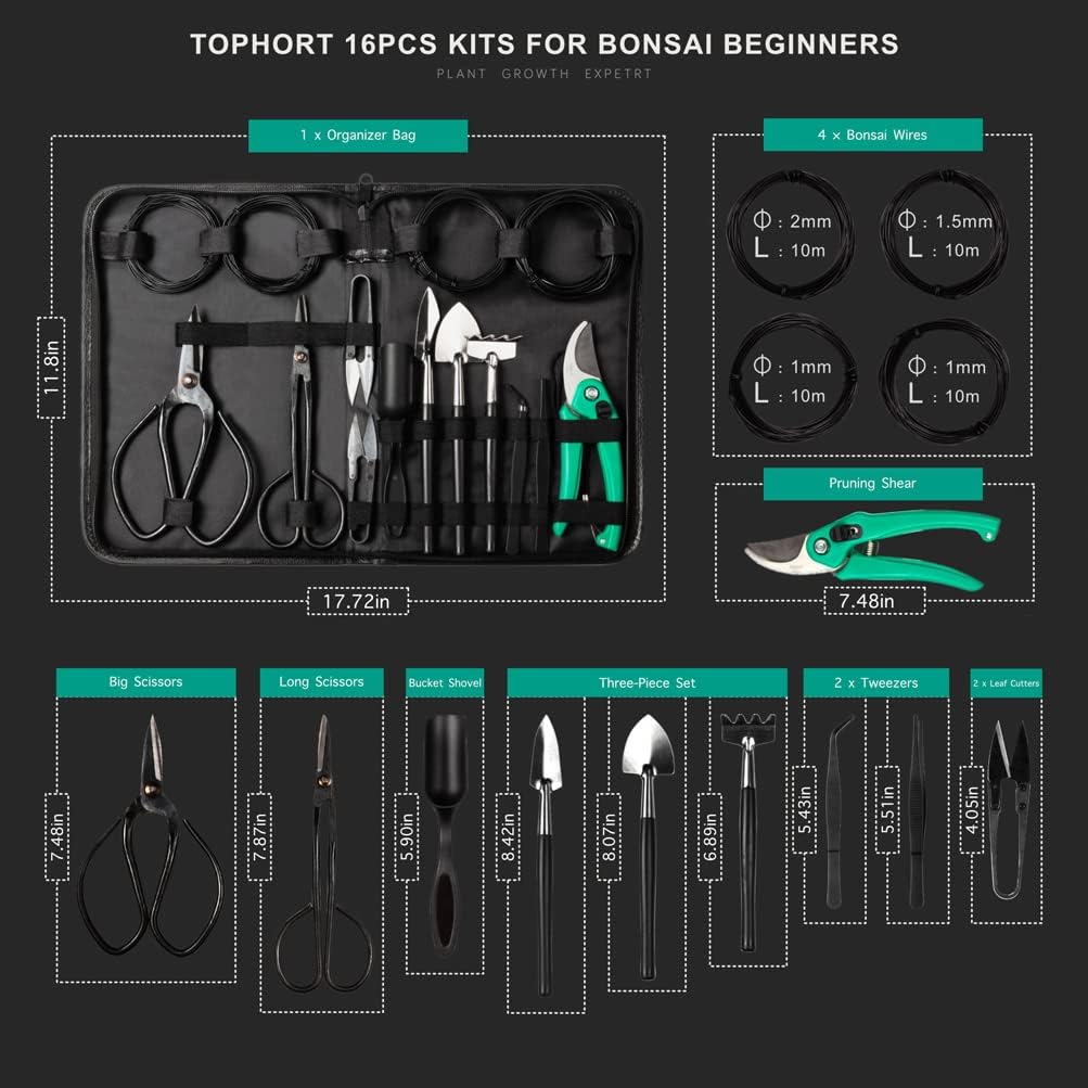 16PCS Bonsai Tree Kit with Pruning Shears and Carbon Steel Scissors O4930